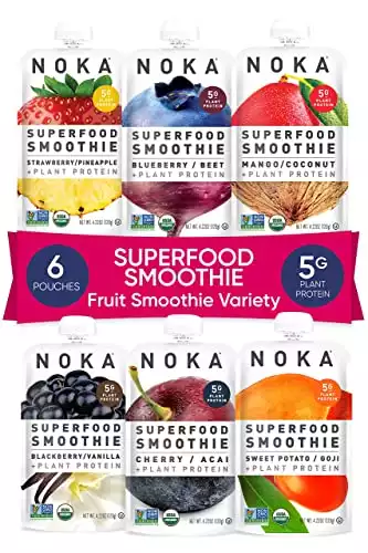 NOKA Superfood Smoothie Pouches (Variety) 6 Pack, 100% Organic Healthy Fruit And Veggie